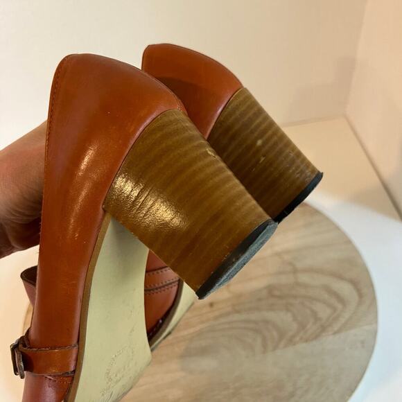 Vintage Dei Colli Made in Italy Tan Genuine Leather Buckle Stacked Heel Shoe 41 - Picture 10 of 15
